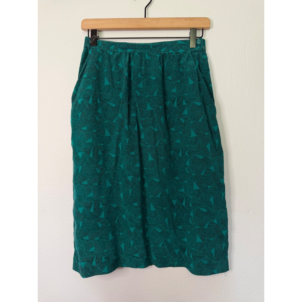 Vintage 80's Nora Noh - Silk Green Print‎ Skirt